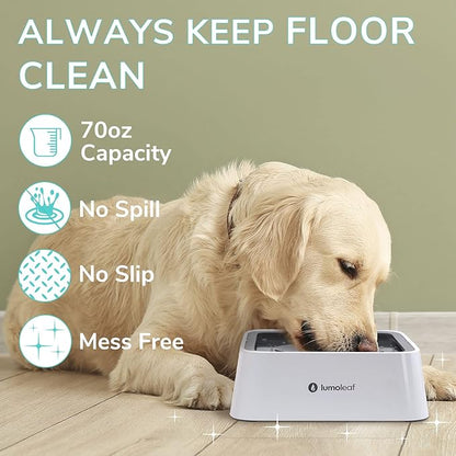 LumoLeaf No Spill Water Bowl for Dogs with Filter, 70oz/2L, Slow Feeder for Messy Drinkers, Drip-Free & Splash-Proof Design (Grey, 70 fl oz) (Grey 70 fl oz)