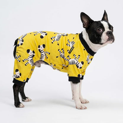 Fitwarm Zebra Dog Fleece Pajamas, Funny Winter Clothes for Small Dogs Boy Girl, Cozy Pet Onesie, Yellow, Black, White, Medium