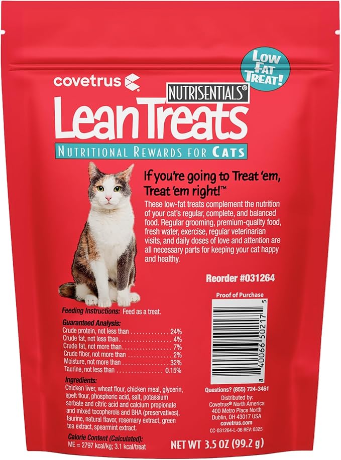 Covetrus Nutrisential Lean Treats for Cats - Soft Cat Treat for Small, Medium, Large Cats - Nutritional Low Fat Bite Size - Chicken Flavor - 10 Pack - 3.5oz
