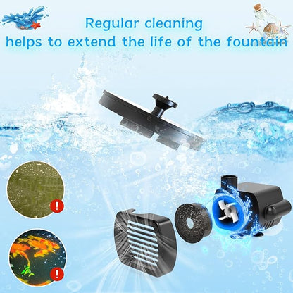 AMZtime Solar Fountain, 2026 Upgraded Solar Water Fountains with 6 Nozzles, Free Standing Floating Solar Powered Water Fountain Pump for Bird Bath, Garden, Pool, Pond and Outdoor