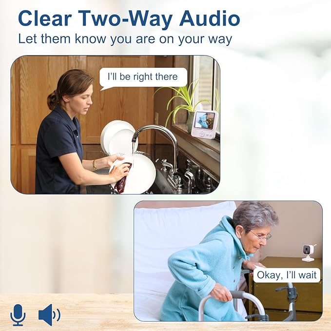 Smart Caregiver Video Monitor for Elderly Care and Caregivers, Portable, Rechargeable, Infrared Night Vision, Secure Connection, No WiFi