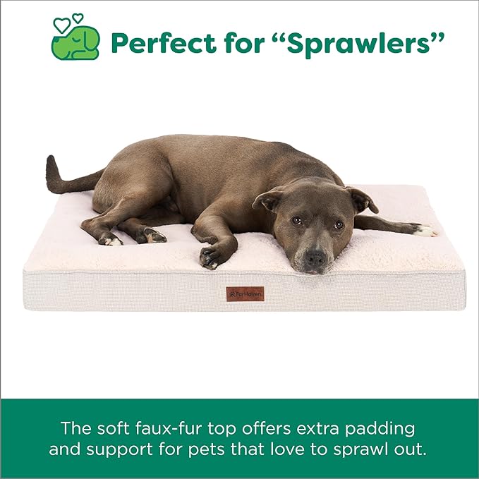 Furhaven Orthopedic Dog Bed – Classic Cushion with Plush Tufted Top, Supportive Foam Mattress, Removable Washable Cover, Joint Relief - Wheat, Jumbo
