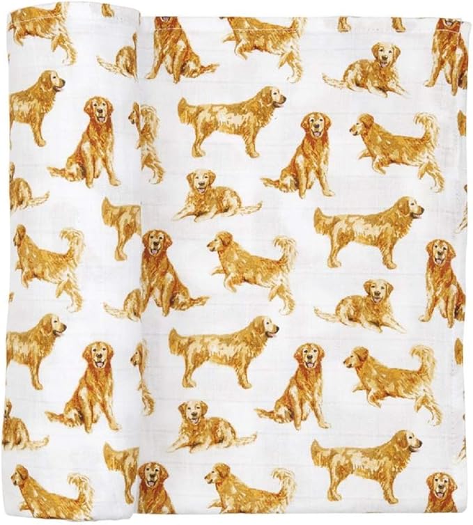 Mud Pie Golden Retriever Print Muslin Baby Swaddle Blanket, 47" x 47"