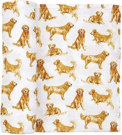 Mud Pie Golden Retriever Print Muslin Baby Swaddle Blanket, 47" x 47"