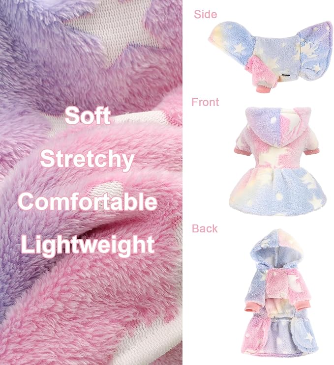Dog Sweater Fleece Dog Hoodie Winter Puppy Clothes for Small Dogs Boy Girl Pet Hoodies Cold Weather Doggie Coats Fall Doggy Sweatshirt for Chihuahua Yorkie Cat Sweater Costume, Pink Star, M