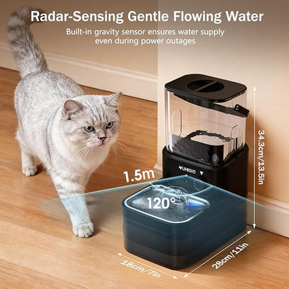 Wireless Cat Water Fountain, Wastewater Separation No Filter Cotton 3L Automatic Cat Water Dispenser Ultra Quiet Stainless Steel Pet Water Fountain for Cats Small Dogs Multiple Pets Indoor