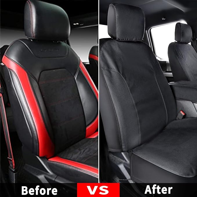 Coverado Front Seat Covers, Waterproof Canvas Seat Protector for Car Seat Cushions for Kids & Dogs, Compatible with 2015-2026 Ford F150 & 2017-2026 Ford F250 F350 F450(Black, 2PCS)