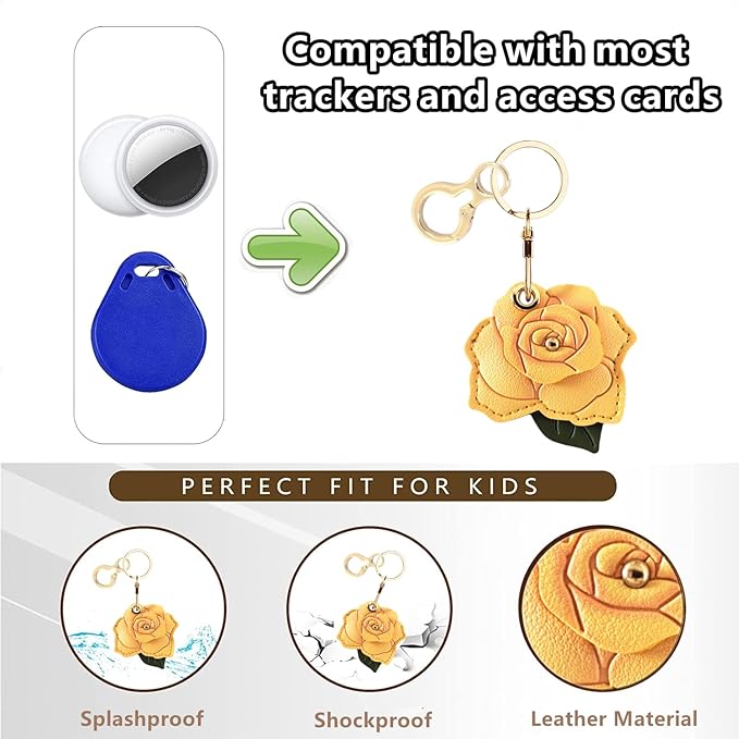BORKUANA Leather Keychain Holder Case Compatible with AirTag,Cute Protective Cover with Keyring