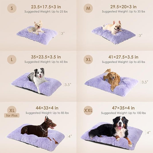 EHEYCIGA Fluffy Dog Crate Bed for Large Dogs, Plush Faux Fur Crate Pad, Calming Anti Anxiety Large Dog Bed, Washable Soft Warm Mat with Non-Slip Bottom, Purple