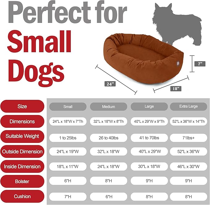 Majestic Pet Suede Shredded Memory Foam Mix Calming Dog Bed Washable - Cozy Soft Round Dog Bed with Spine for Head Support - Fluffy Donut Dog Bed, 24 Inch, Rust