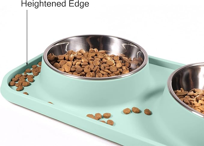 L.D.Dog Cat Food Bowls, Cat Bowls Non-Skid and Non-Spill Silicone Pads with PP Stand, Removable Stainless Steel Food and Water Dishes for Cats, Small Size Dogs
