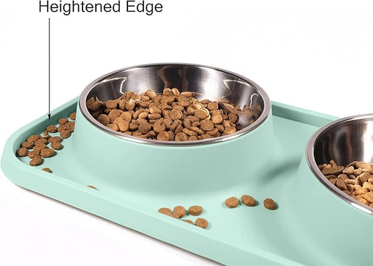 L.D.Dog Cat Food Bowls, Cat Bowls Non-Skid and Non-Spill Silicone Pads with PP Stand, Removable Stainless Steel Food and Water Dishes for Cats, Small Size Dogs