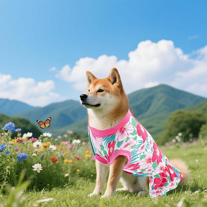 4PCS Big Dog Dresses Shirts for XXL Dogs Girl Female Pink Purple Red Skirts Summer Clothes Pet Apparel Floral Sundress Small Daisy Unicorn Stretchable Lightweight Outfit