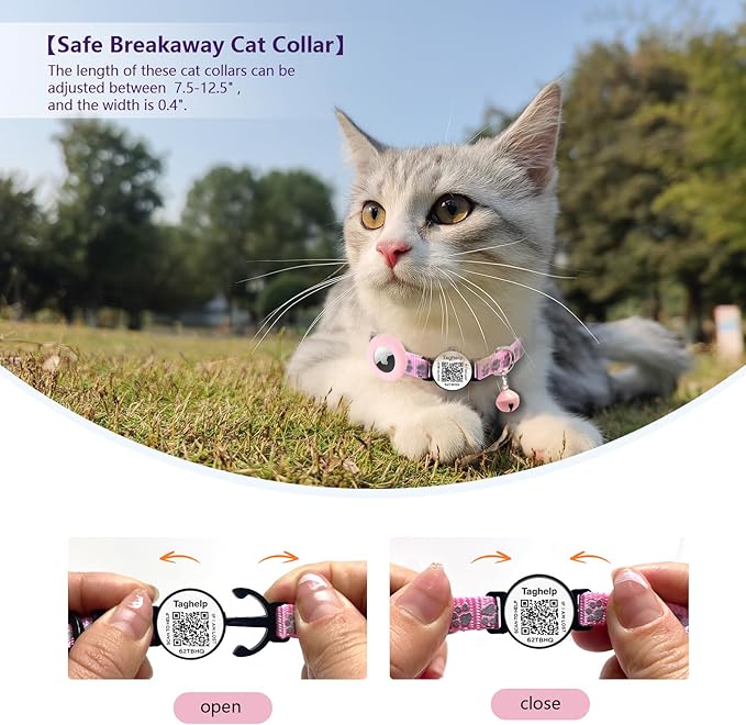 2PCS Breakaway Cat Collars with Bell Cute Star &Moon Safe Kitten Collars with Pendant Glow in The Dark,Airtag Holder Cat Collar with Smart ID tag & QR Code Reflective for GPS Boy Girl Cats (Blue)