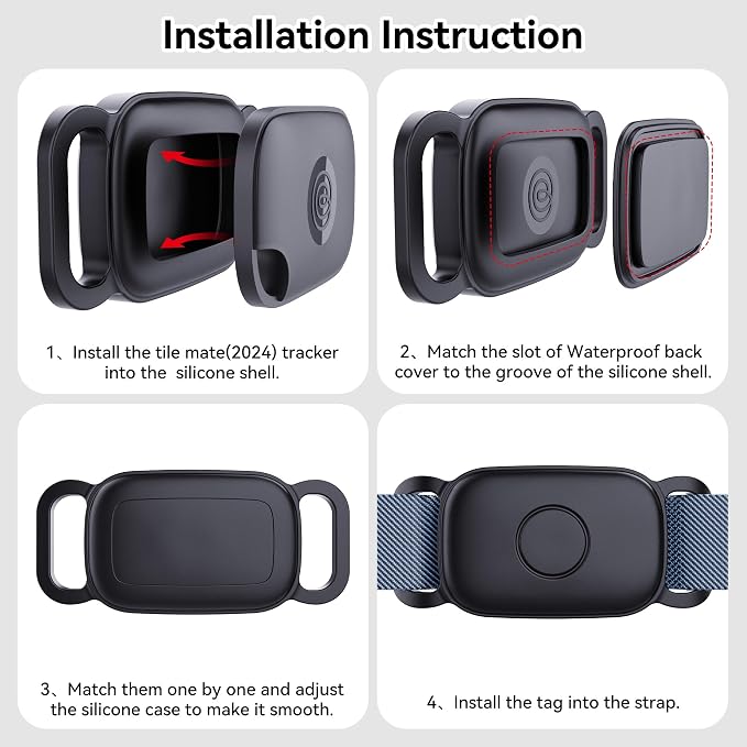 DDJ Dog Collar Holder for Tile Life360 Pro 2024 Tracker, 2-Pack Waterproof Silicone Cover Full-Body Protective Case for Tile Tracker Pet Collar, Ultra Durable, Scratch Resistant, Black,Pink