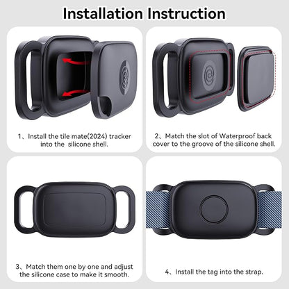 DDJ Dog Collar Holder for Tile Life360 Pro 2024 Tracker, 2-Pack Waterproof Silicone Cover Full-Body Protective Case for Tile Tracker Pet Collar, Ultra Durable, Scratch Resistant, Black,Pink