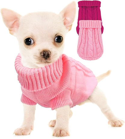 2 Pack Dog Sweaters for Small Dogs, Chihuahua Yorkie Sweater, Dog Clothes for Small Dogs, Winter Warm Pullover Clothing, Pet Cat Cold Weather Puppy Clothes Outfits M
