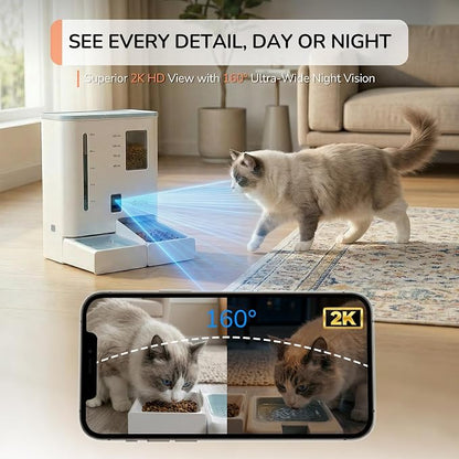iPettie Camera Automatic Cat Feeder and Water Dispenser, 5G/2.4GHz WiFi | 2K HD Video, Night Vision, APP Scheduling & Alerts, 1 Filter Included, 300oz Large Capacity for 2 Weeks, FW54 Camera Version