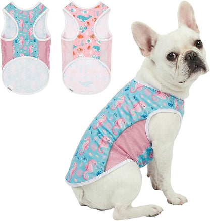 UPF 50+ Sun Protection Dog T-Shirt, 2 Pack Lightweight Sleeveless Dog Vest for Medium Dogs Girl – Reflective Strips, Quick-Dry Pet Apparel, Sports Fan Shirt P23ST00513XXL