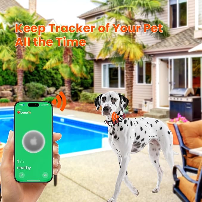 AirTag Dog Collar for Large Dogs, IP68 Waterproof Air Tag Dog Collar with Apple AirTag Holder, Reflective, Padded Lining, QR Code Personalized Dog Tags(Red, Large)