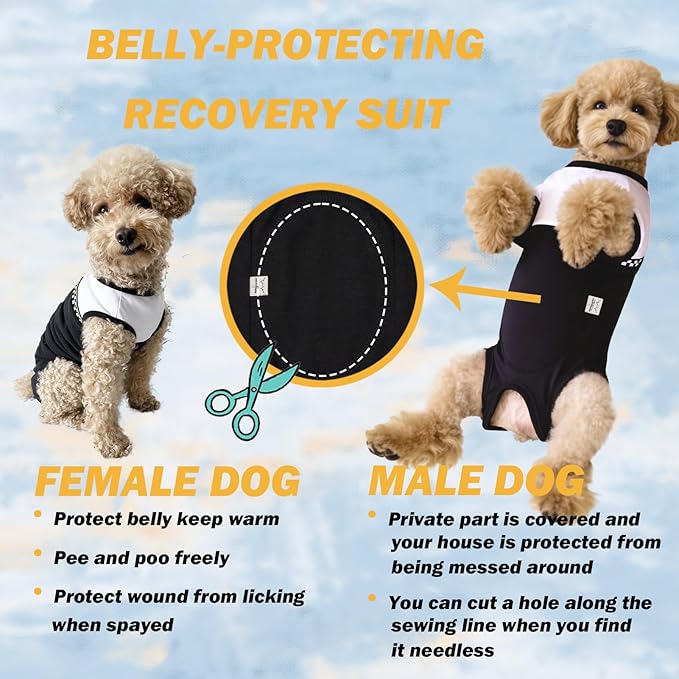 Kukaster Pet Dog Surgical Suit - Recovery Onesie for Dogs After Surgery, Spayed Female/Male Puppy, Breathable Anti-Lick Clothes, Alternative to Cone(Black and White-XL)