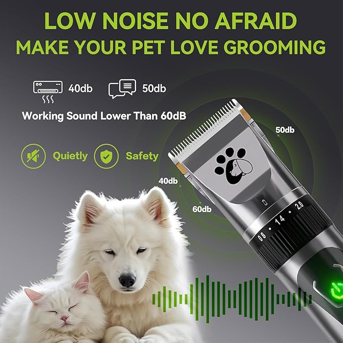 Coldspot Dog Clippers Cordless, Professional Cat Trimmer, 2-Speed Low Noise Dog Grooming Kit, Pet Trimmer for Small Large Thick Hair Dogs