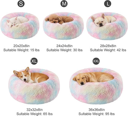 Dog Calming Beds for Small Medium Large Dogs - Round Donut Washable Puppy Dog Bed, Anti-Slip Faux Fur Fluffy Donut Cuddle Anxiety Cat Pet Bed(28'' Color)