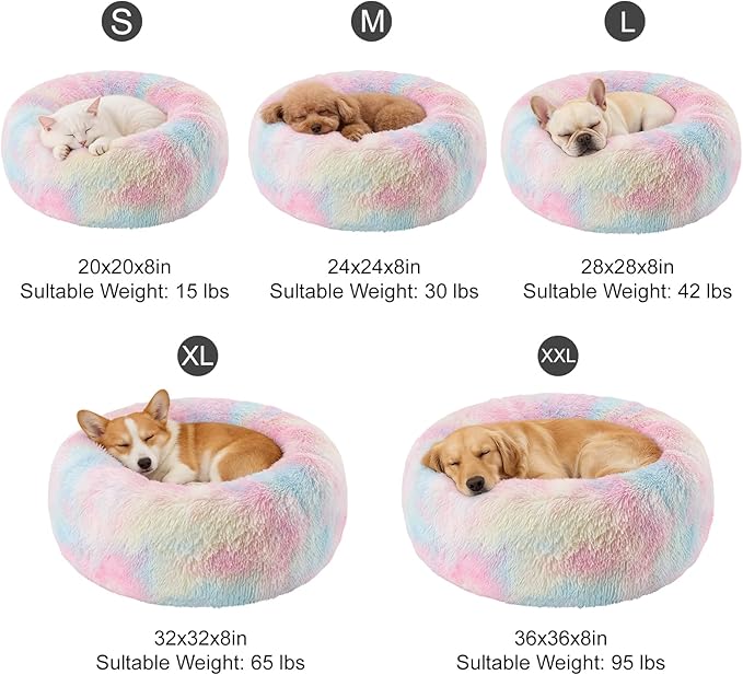 Dog Calming Beds for Small Medium Large Dogs - Round Donut Washable Puppy Dog Bed, Anti-Slip Faux Fur Fluffy Donut Cuddle Anxiety Cat Pet Bed(36'' Color)