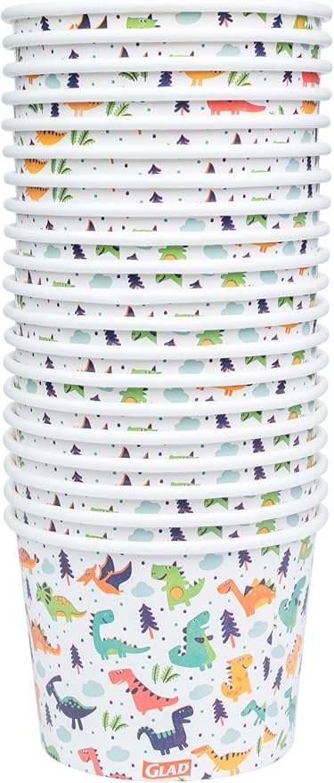 Glad Paper Bowls, 12 Ounces, 20 Count | Dinosaur Design | Disposable | For Kids | Pack of 2