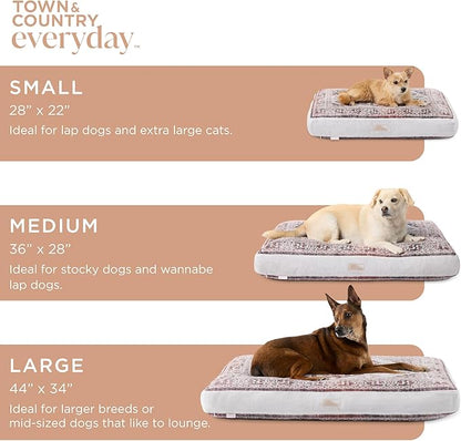 Town & Country Everyday CuddleTown Medallion Everwash® Pillow Pet Bed, Water Repellent Floor Pillow, Machine Washable Cover, Soft & Calming, Red/Greige, Large 44"x34"x4"
