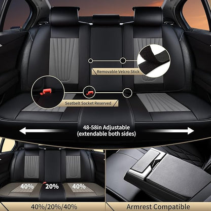 FLORICH Car Seat Covers, Premium Leatherette Car Seat Covers Full Set, Automotive Vehicle Seat Cushions Front Seats and Back, Waterproof Seat Protectors for Sedans Cars SUV Trucks, Black&Gray