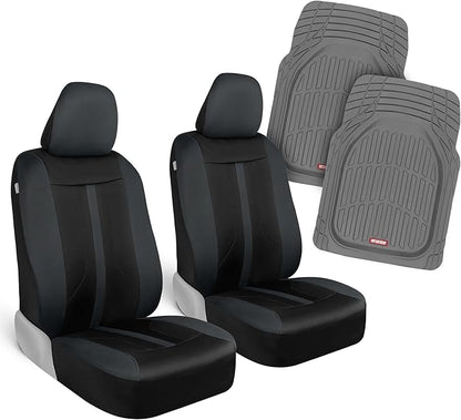 Motor Trend (2) Car Seat Covers for Front Seats with (2) Trimmable Car Floor Mats – Universal Fit Auto Accessories for Cars, Trucks, SUVs, Vans – Interior Protection and Vehicle Interior Shield Combo