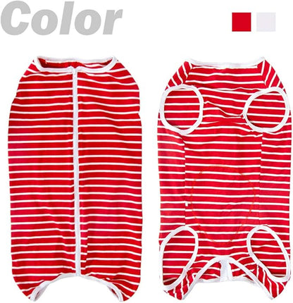 Dog’s Recovery Suit Post Surgery Shirt for Female Male Dog, E-Collar Alternative Wound Protective Clothes (red White-XL)