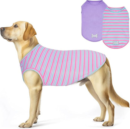 KYEESE 2Pack Dog Shirt, Soft Striped Dogs T Shirts, Lightweight Pet Tank Top, Sleeveless Dog Shirt for Large Dogs, Stretchy Comfortable Pet Vest, Purple+Blue Striped, 3XL