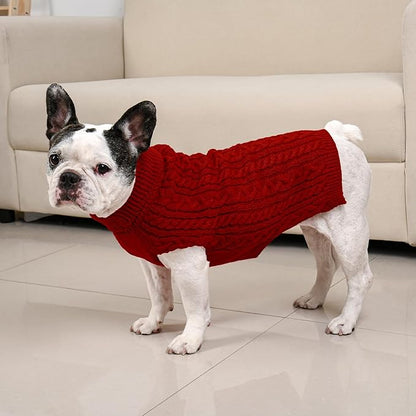 2 Pack Dog Sweaters for Medium Dogs Winter Turtleneck Pullover Cable Knit Fleece Stretch Frenchie Dachshund Pug Corgi Beagle Boy Girl Pet Clothes (M, Pink & Red)