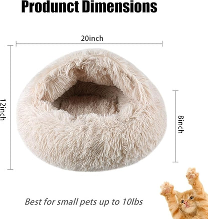 FORMYCATIE Cat Beds for Indoor Cats,Cat Cave for Puppy and Kitty,Calming Small Dog Bed for Small Dogs with Cover Cave,Cozy Warming Fluffy Washable Anti-Slip Pet Sleeping Bag(20 * 20inch,Beige)