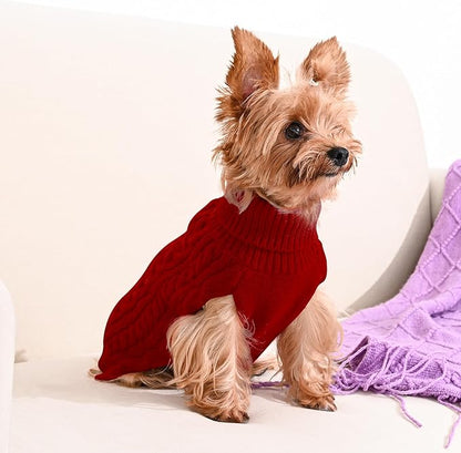 2 Pack Dog Sweaters for Small Dogs Winter Turtleneck Pullover Cable Knit Fleece Stretch Puppy Doggie Chihuahua Toy Poodle Yorkie Pomeranian Boy Girl Pet Clothes (S, Red & Brown)