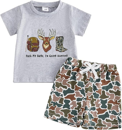 Toddler Baby Boy Clothes 6 12 18 24 Months Summer Outfit Short Sleeve T-Shirt Tops Camo Shorts Set 2T 3T 4T
