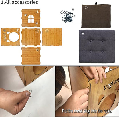 S-Lifeeling Pet Nest Cat Litter Foldable Functional High-Grade Wooden Cushion Pet Cat Small Dog House Bed Mat Cave and House Chair