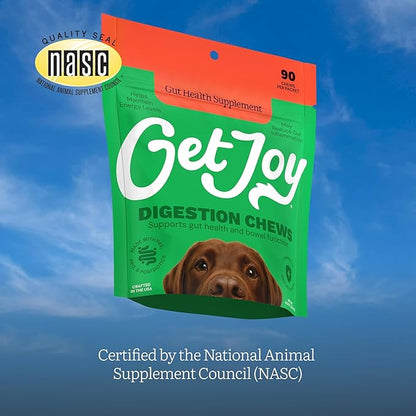 Get Joy Digestion Chews, Gut Health Supplement for Dogs, Vet Recommended Soft Daily Digestive Health & Immune Support with Prebiotics, Probiotics & Postbiotics, Made in USA, 90 Count