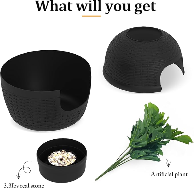 Hidden Litter Box with Faux Plant, Large Cat Litter Box with Rattan Pattern, Heavy Duty PP Material Litter Box Enclosure Furniture for Home Decor, Black