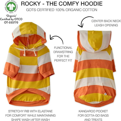 Pet Passion Rocky – The Original Lightweight Hooded Tee 100% Organic Cotton Dog Hoodie Pet Coat Sweater for All Sized Dogs, Candy Corn, X-Small (5-12 lbs)