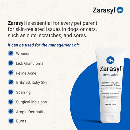 Zarasyl Companion Essential Skin Care Ointment for Cats and Dogs, 1.69 oz. – Protects & Moisturizes Skin & Tissues for Optimal Wound Care – First Aid Salve Cream for Wounds