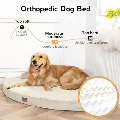 MEKIY Large Orthopedic Dog Bed with Sides Big Dog Beds with Removable Washable Cover Non-Slip Waterproof Pet Bed for Medium Large Dogs - Beige L