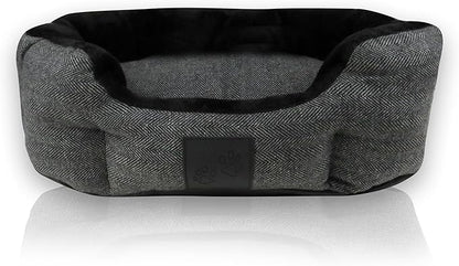 Pet Passion Mello- The Ultra Luxe Bolster Dog Bed with Removable Washable Pillow for All Pet Breeds, Charcoal Tweed, Small