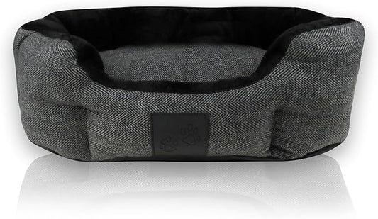 Pet Passion Mello- The Ultra Luxe Bolster Dog Bed with Removable Washable Pillow for All Pet Breeds, Charcoal Tweed, Medium
