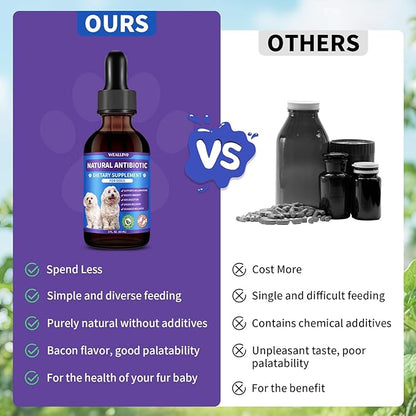 Dog Antibiotics Support - Natural Antibiotics Care for Dogs Herbal Supplement for Cough Allergy Itch Relief Immune Support Dog UTI Comfort for All Breeds & Ages - 60 ml/2 Fl Oz Bacon Flavor