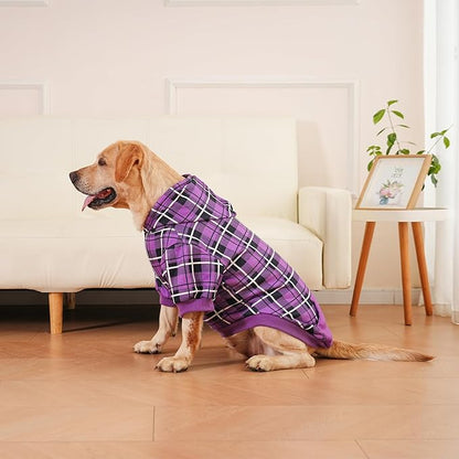 EXPAWLORER Plaid Dog Hoodie - British Style Warm Dog Sweater Shirt with Leash Hole,Pitbull Clothes Outfits,Winter Coat Apparel for All Breeds Puppy Girl Boy-Cat Apparel,Purple X-Large