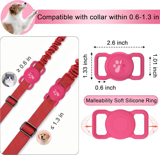 SANKALA Airtag Dog Collar Holder, 1 Pack, Rose | Silicone Full Body Covered, Anti-Lost Protective, Fits All Width Collars, for Apple AirTag(Gen 1 & 2), Signal Friendly