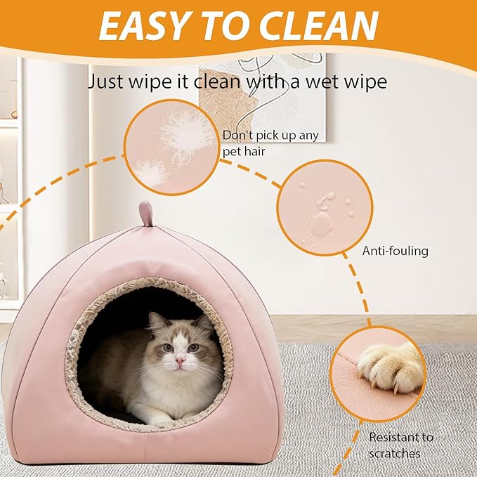 Cat Beds Cave for Indoor Cats, Water Resistance Cat House with Removable Bed Mat for All Seasons, Dog Bed for Small Dogs - Pink, Medium